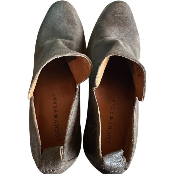 Lucky Brand Victorey Leather Booties Womens 7M Heeled Brown Ankle Boots Western - Picture 5 of 10